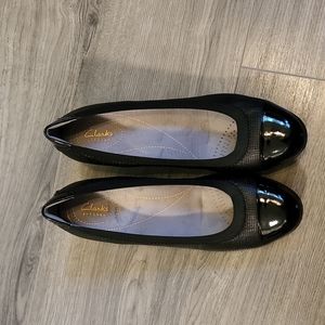Clarks black leather wedge